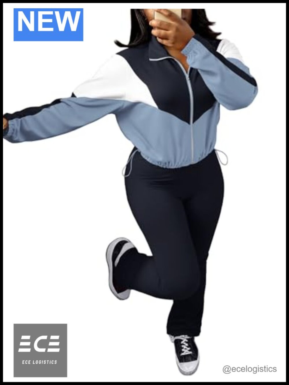 Women's 2 Piece Sweatsuit Set Long Sleeve Zip Up Cropped Jacket Jogger Pants